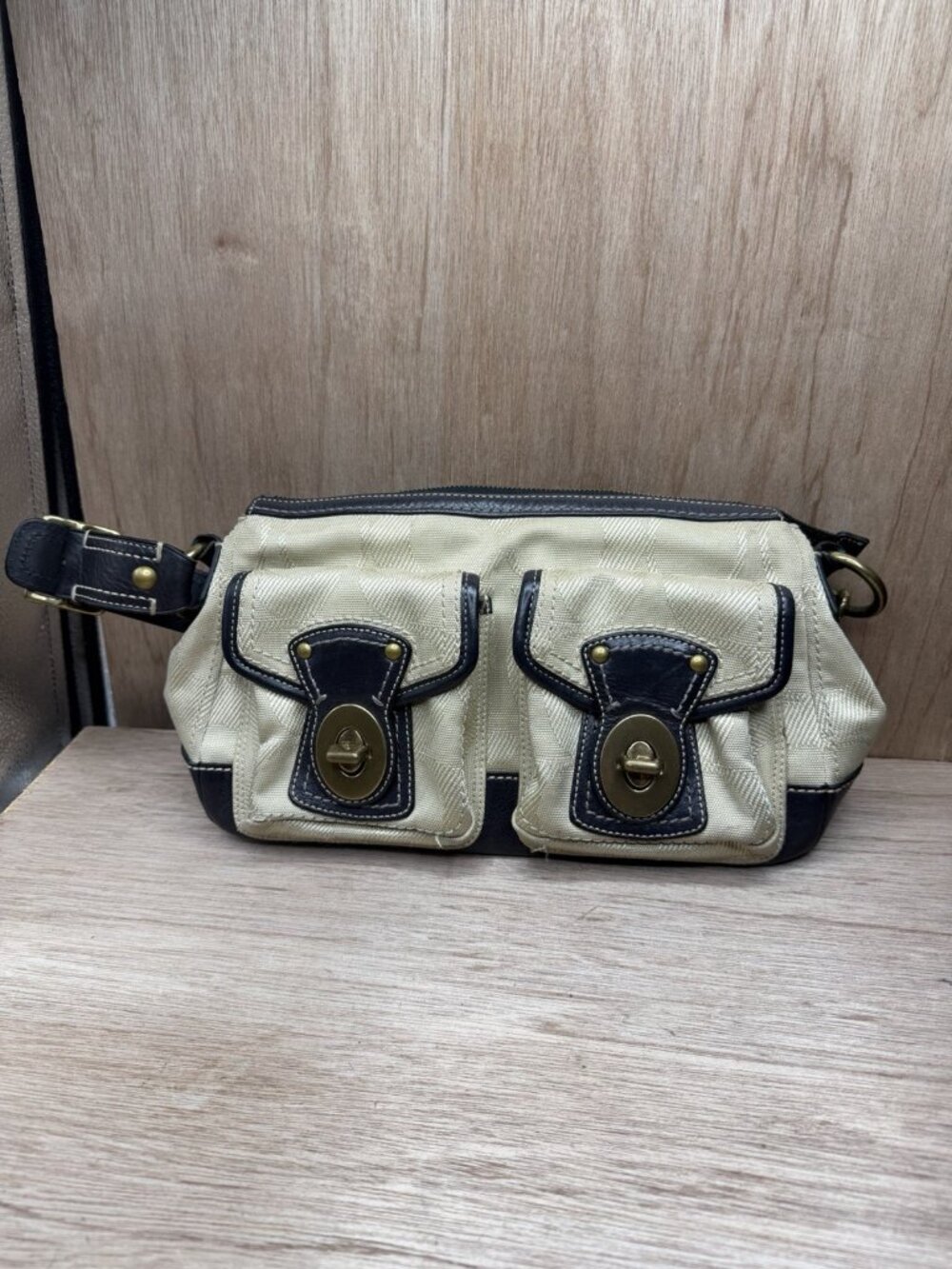 Vintage Y2K Coach Legacy Cream Monogram Turn Lock Bag